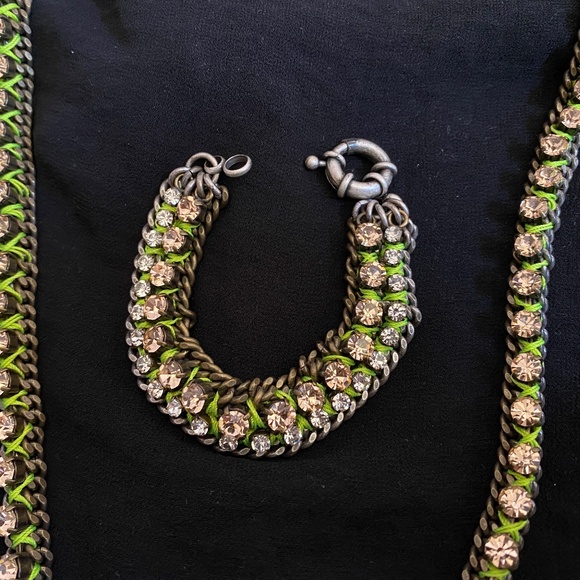 MADEWELL Matching Rhinestone Necklace & Bracelet Set - Rose Pink & Lime Green - Picture 4 of 5